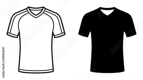 Two T-Shirts, White and Black, Vector Icons for Apparel Design and Fashion Concepts, Simple Outline and Solid Fill Styles