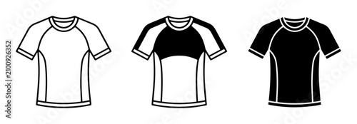 T-Shirt Vector Icons, Short Sleeve Apparel Mockups, Sportswear Templates, Clothing Design Elements, Black and White Fashion Graphics