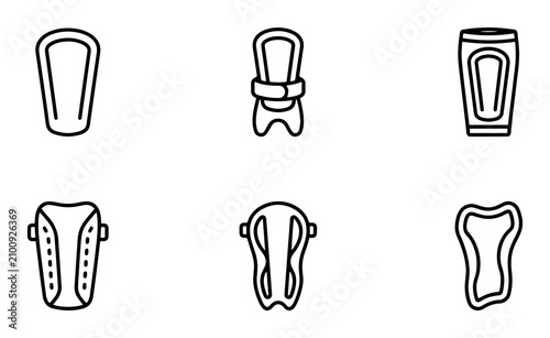 Soccer Shin Guards Vector Icons Set, Football Protective Gear Collection, Sports Equipment Line Art, Athletic Apparel Elements