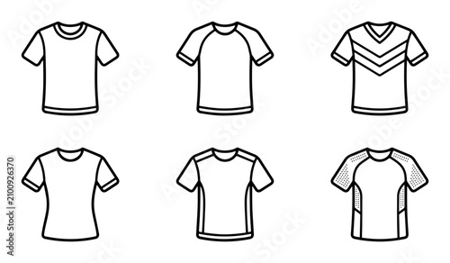 T-Shirt Icons Set, Apparel Vector Graphics Collection, Casual Clothing Symbols, Sportswear Silhouettes, Fashion Design Elements