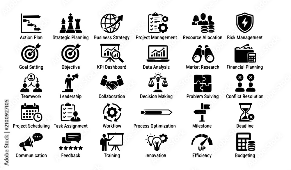 Fototapeta premium Strategy and Planning Solid Vector Icon Collection
