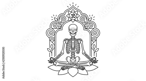 Canvastavla Skeleton Meditating in Lotus Pose with Spiritual Symbol