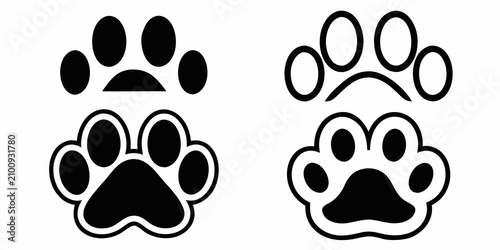 Принти на полотні Four Monochrome Paw Print Silhouettes On White Background