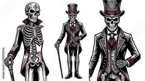 Cuadro en lienzo Dapper Skeleton Figures in Victorian Attire