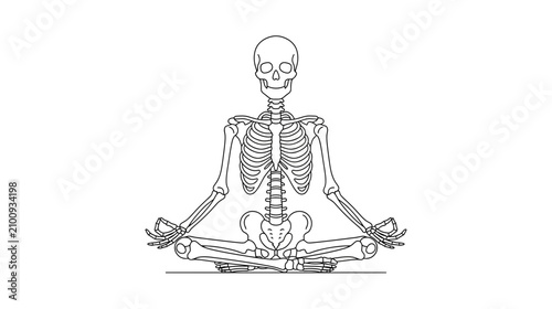 Konstfotografi Skeleton Meditating in Lotus Pose, Line Art