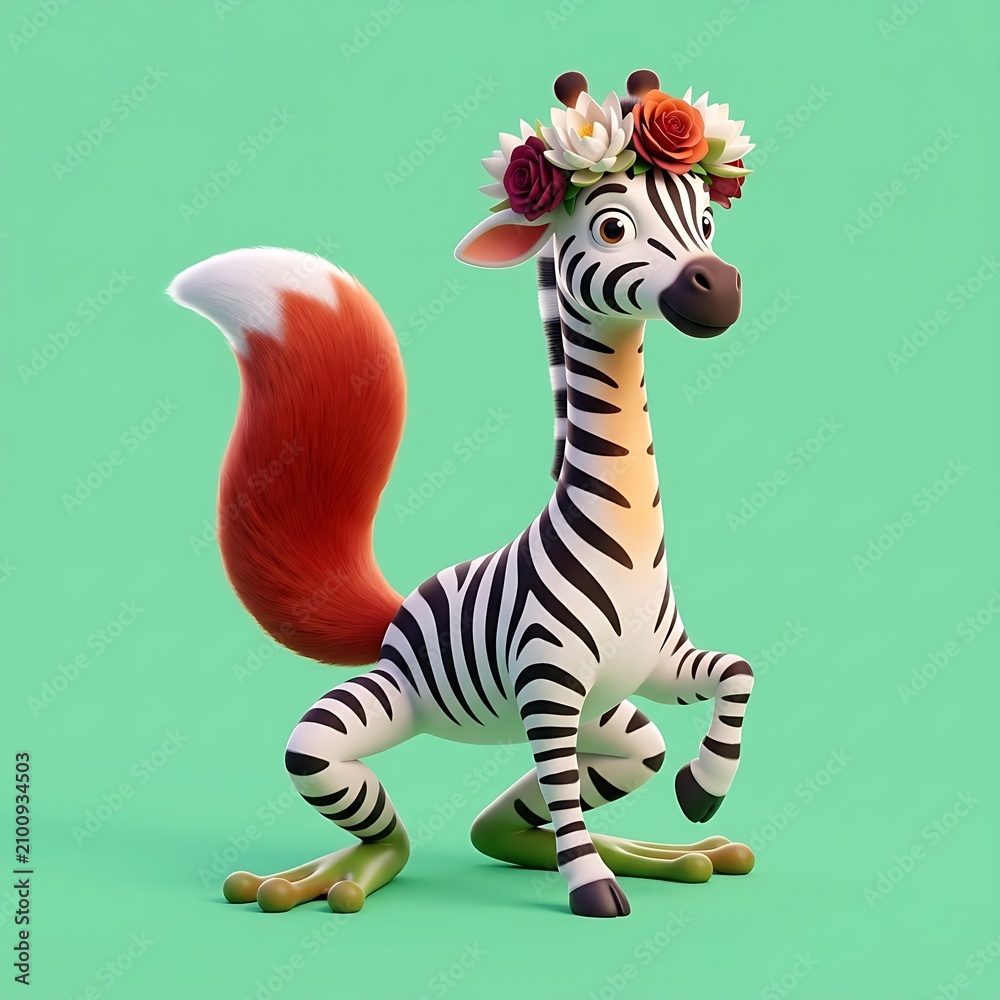 Obraz premium Cute whimsical creature with stripes and flower crown