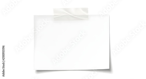 Isolated blank white sticky note with clear tape on white background perfect for mockups and presentations