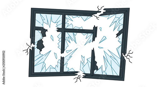 Schilderij op canvas Shattered Window Pane with Jagged Cracks