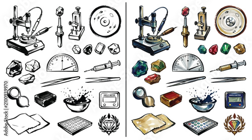 Schilderij op canvas Gemstone Cutting and Polishing Tools and Materials Collection.