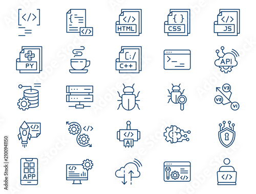 Advanced computer programming outline collection presents detailed software engineering elements. Technology concept