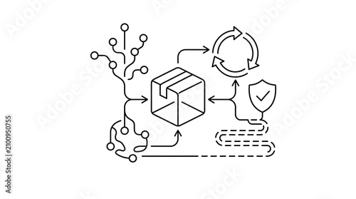 Abstract Blockchain Technology Illustration with Cycles and Security Elements