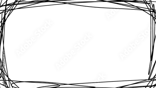 Fotografie 細字のボールペンで四方をぐちゃぐちゃに囲む線を描いた手描きフレームのイラスト。モノクロの落書き背景素材