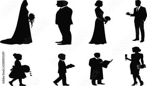 Foto Wedding ceremony participant silhouette collection featuring bride, groom, offic