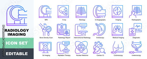 Bild auf Leinwand Radiology Imaging Icon Pack Featuring MRI, X-ray, Ct Angiography, Imaging, Radio