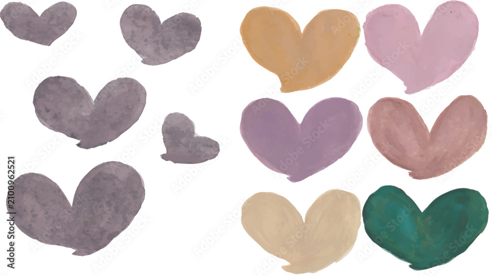 Fototapeta premium Heart Shapes Watercolor Hand-Drawn Elements Set