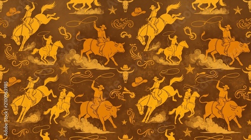 American pattern western cowboy rodeo art with seamless american heritage traditional background wallpaper illustration