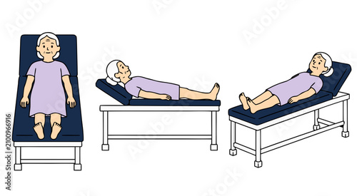 Title
Patient Examination Positions on Medical Examination Table Flat Vector Healthcare Illustration Set Isolated on White Background