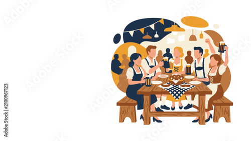 Group of friends sharing a festive outdoor dinner.