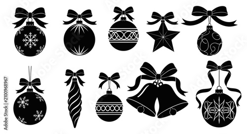 Quadro su tela Black with collection black white christmas ornaments decorations decorations in