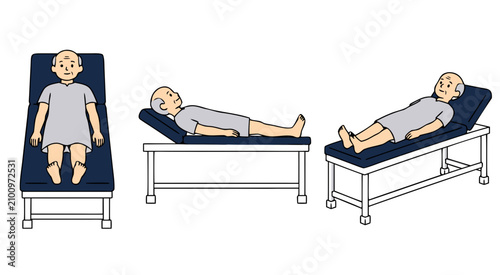 Title
Male Patient Examination Positions on Medical Examination Table Flat Vector Healthcare Illustration Set Isolated on White Background
