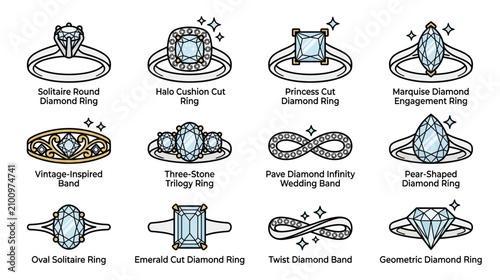 Fotografie Assortment of Diamond Ring Styles Illustration