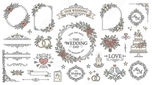 Bild auf Leinwand Elegant Wedding Design Elements Collection