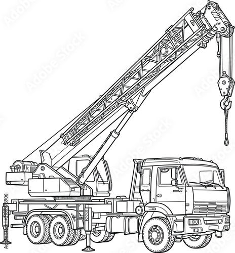 Tableau sur toile Heavy machinery stabilizer leg and wheel line art illustration for industrial eq