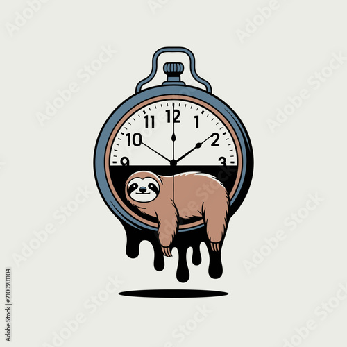 Obraz na płótnie Sloth hanging from stopwatch clock.