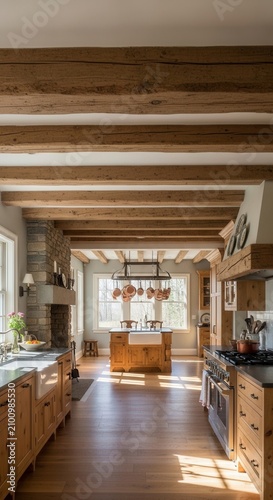 Rustic Farmhouse Kitchen With Natural Light And Wood Accents