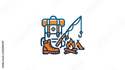 Quadro su tela Camping gear with hiking boot backpack.
