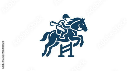 Tableau sur toile Equestrian Horse Jumping Over Hurdle.