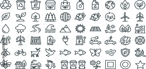 Konstfotografi Comprehensive Ecology and Green Energy Line Icon Set Featuring Sustainable Envir