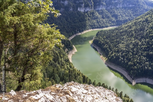 The Doubs reservoir Lac des Moron between Switzerland and France