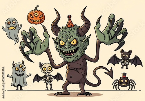 Ghastly Gathering: A Playful Halloween Parade of Spooky Companions