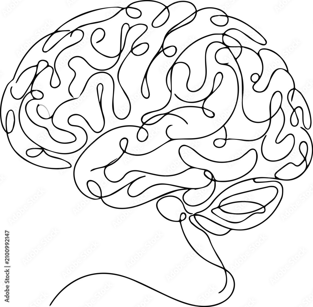 Obraz premium Abstract Brain Concept One Line Drawing Vector Illustration