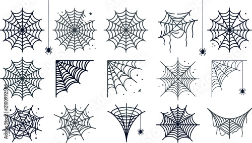 Canvas Print Halloween spider web vector collection featuring spooky cobwebs, hanging spiders