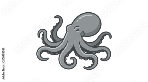 Tableau sur toile Gray octopus with curled tentacles swimming.