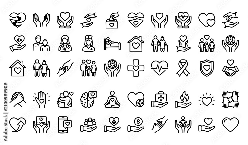 Fototapeta premium Caring Hands Heart Line Icon Pack Editable Stroke Charity Healthcare Vector