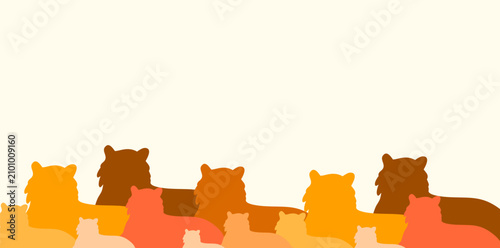 Fotografie group of colorful tigers in a row sitting down