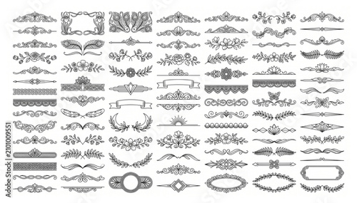 Set of decorative dividers and ornaments for page design with dividers ornaments flourishes calligraphy decoration elements collection separators typography stationery invitation