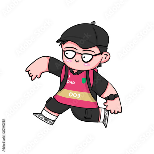 Boy Wearing Glasses and Jersey Running Cartoon Character Illustration