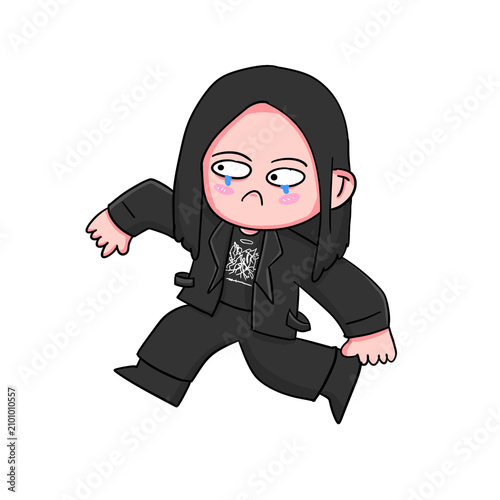 Sad Boy in Black Outfit Crying Running Cartoon Character Illustration