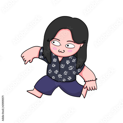 Girl With Long Hair Running Cartoon Character Illustration
