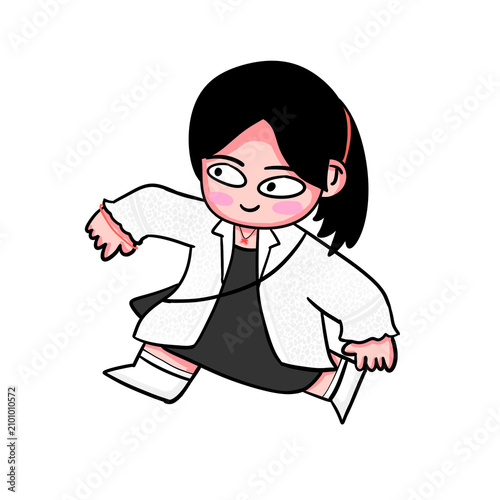 Girl in Leopard Print Cardigan Running Cartoon Character Illustration