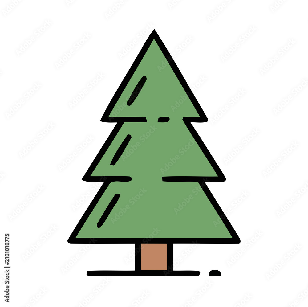 Fototapeta premium Green pine tree icon. Minimalist fir tree illustration for nature and forest design.