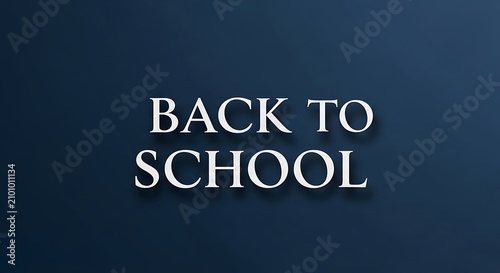 Back to school text on dark blue background, elegant white typography for educational season, minimalist academic banner for marketing and social media