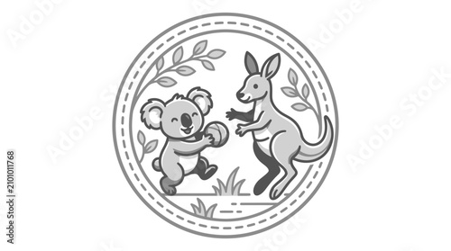 Canvas Print Kangaroo and Koala Playing Together.