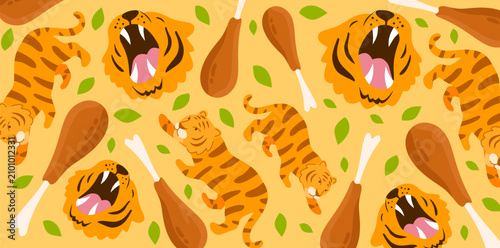 Wall Mural tigers and meat pattern decorative pattern for kids and
