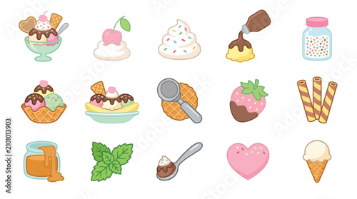 Collection of delicious ice cream and dessert illustrations, perfect for summer treats and sweet designs.