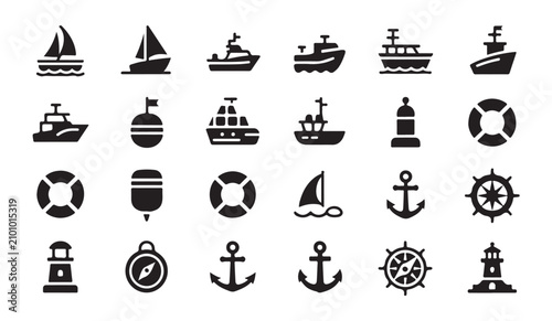 Bilde på lerret Extensive collection of maritime icons featuring ships sailboats compasses anchors and lifebuoy accessories